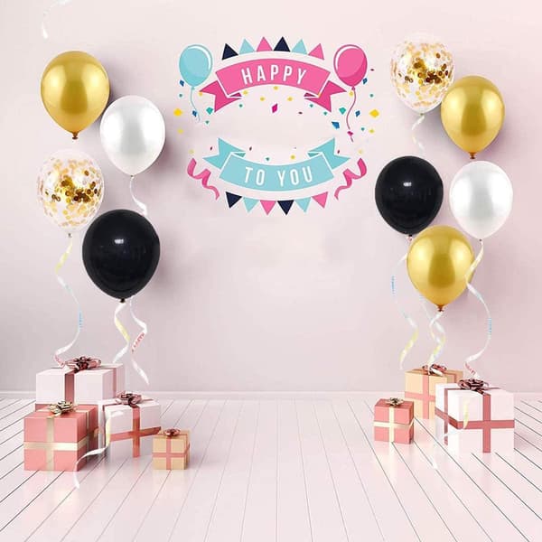Happy Birthday Printed Crimped Curly Ribbon Balloon String Roll