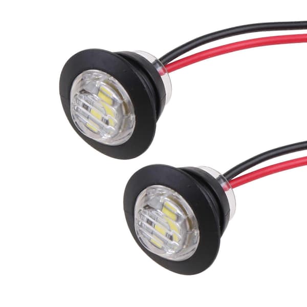 2X Mini Hvit 3/4 \" Rund Side 3 LED Marker Tilhenger Bil Lys Vanntett Flerfarget Hvit Vit