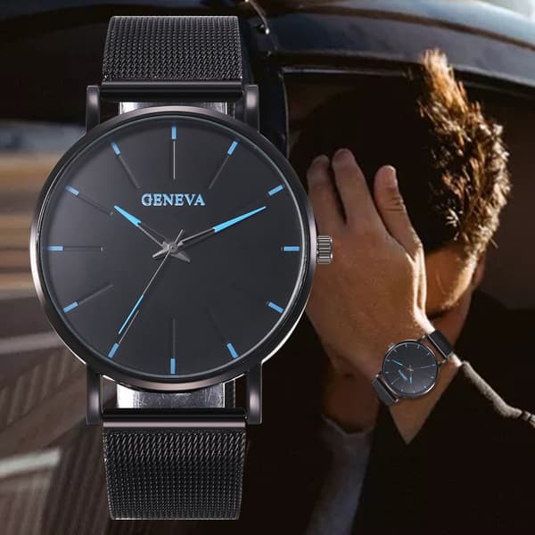 Men's Alloy Mesh Quartz Watch with Colorful Dial