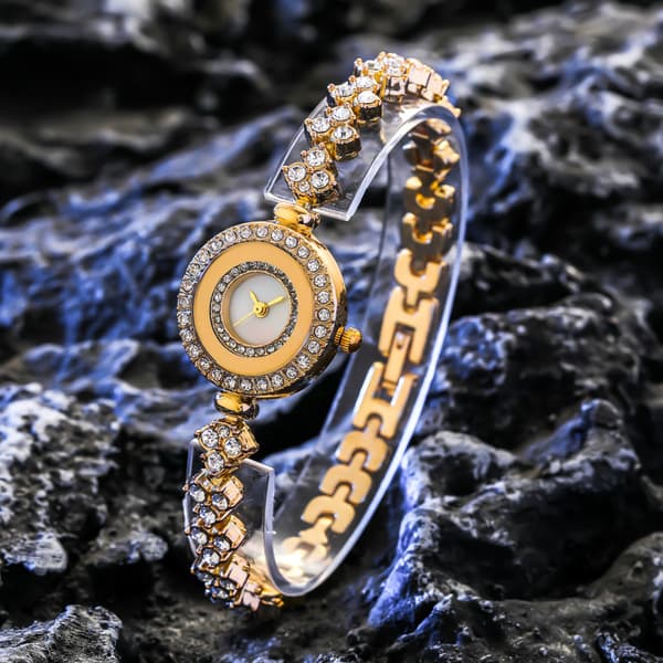 Rund diamantarmbåndsur perleur dameur, Bling