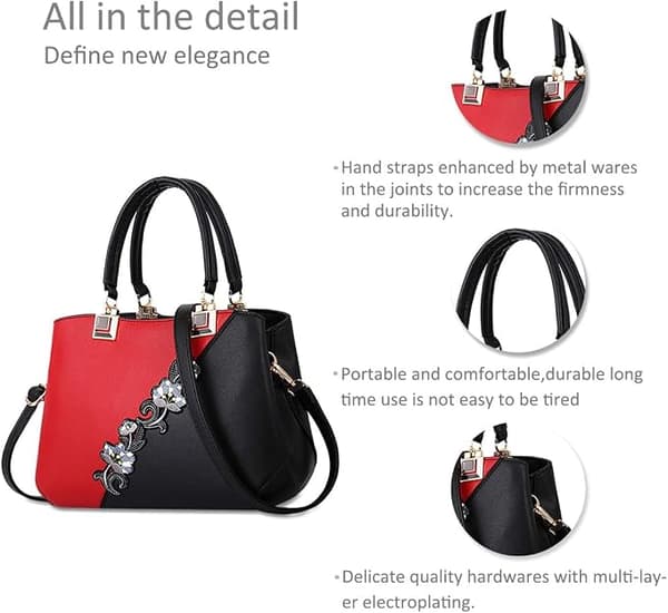 Handväskor fashionabla damhandväskor för damer blommönster crossbody väskor skarvning färg axelväskor Röd Red