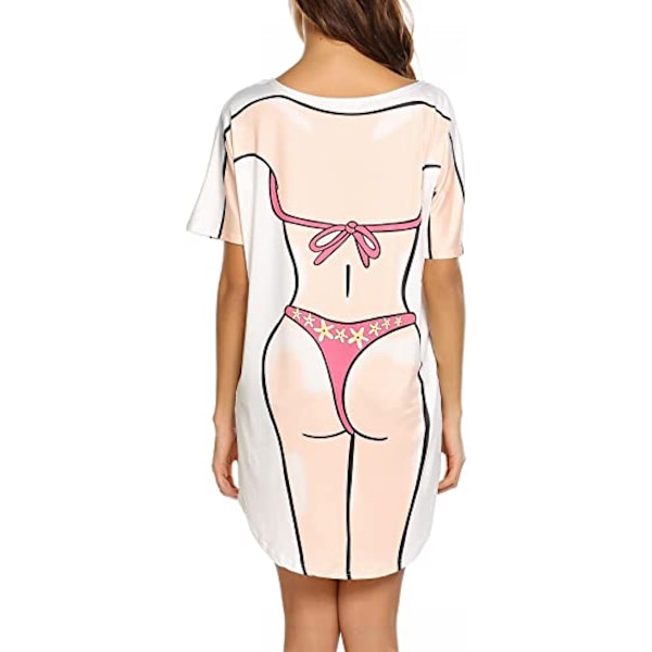 Bikinitröja för kvinnor, kortärmad, söt bikinitryckt cover-up, baggy T-shirtklänning, rolig att bära, A-rosa Bikini, L