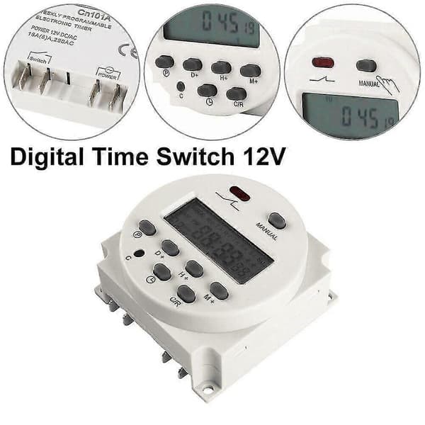 DC 12V 16A LCD Digital Timerbryter Elektronisk Strøm Tidsrelé Programmerbar