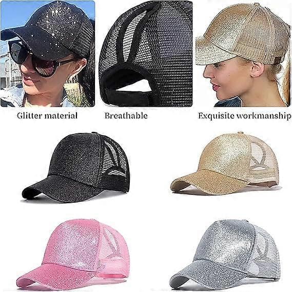 Visirhette, sommerglitter hestehalecaps nettinghatter uformelle justerbare sportscaps baseballcaps for kvinner jenter
