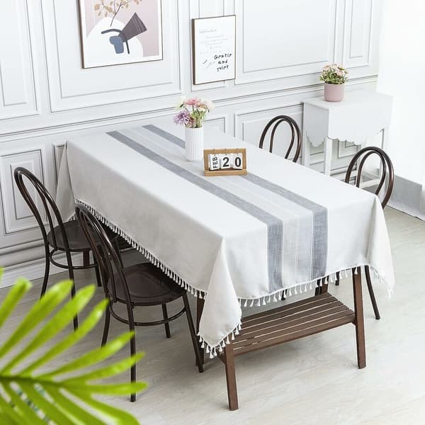 Dukduk i linne och bomull, rektangulär, grå, 140x220 cm, elegant duk i rektangulär form, lämplig för dekoration av matbord i hemmet och köket