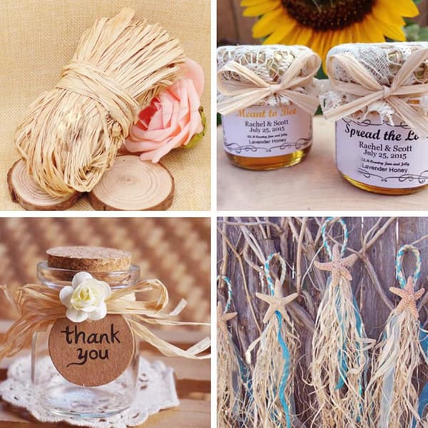 6 stk. naturlig raffia til blomsterhandlerbuketter, dekorativt håndværk