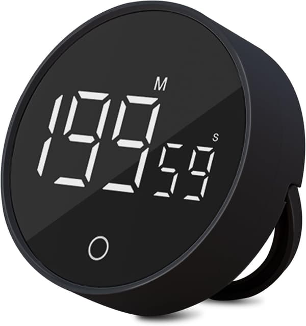 Digital køkkentimer (sort) - Visuel timer stor LED-display magnetisk stativ nedtællingstimer justerbar lydstyrke og
