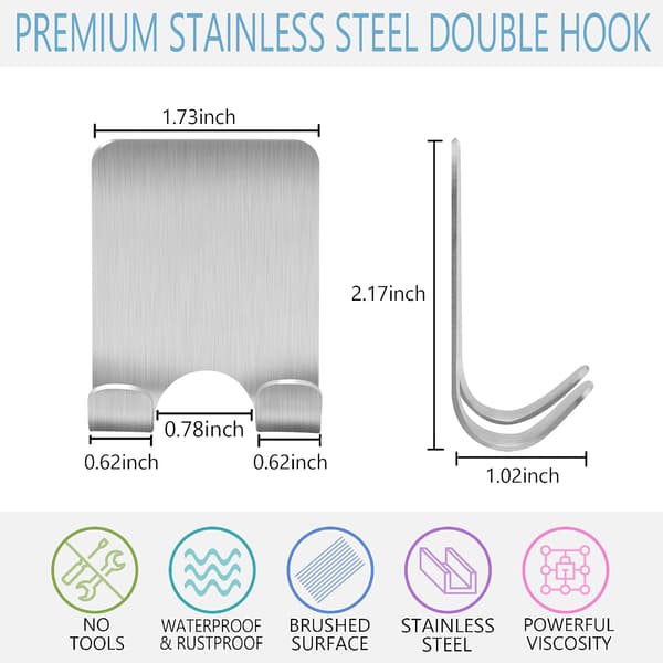 Smidig Organizer, Selvklæbende Rustfri Stålkroge, Vandtætte og Rustfrie til Badeværelse, Køkken og Mere (4-pak)