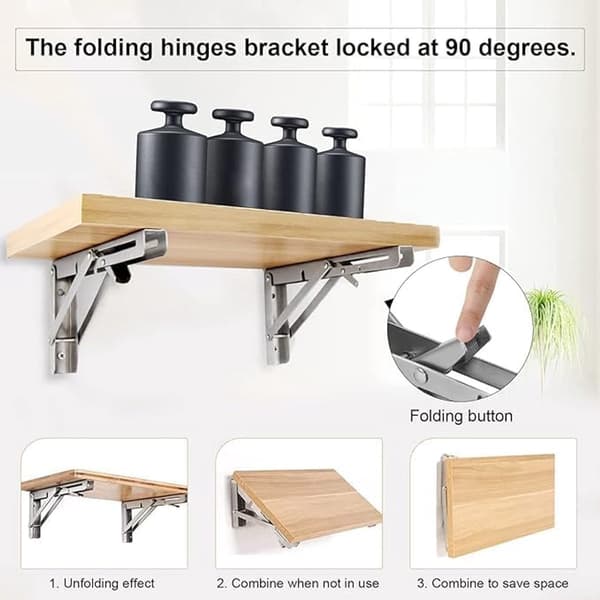 Sammenklappelig hyldekonsol, rustfrit stål, 400 mm/16 tommer, 80 kg bæreevne til mikrobølgeovn, 2 stk.