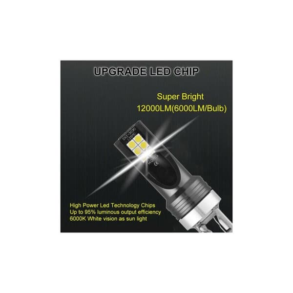 H7 Bil LED Tåkelyspære 200W Frontlykt 6000K Hvit HID Dekoder Svart 2stk