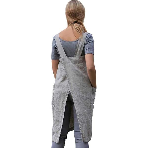 Grå kokkeforklæde, bomuldslinned haveforklæde med frontlomme, XL grå gray