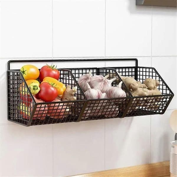 Kitchen Rack Wall Mounted Spice Rack for Spices, Vegetables and Fruits, Wall Drain Basket Punch-