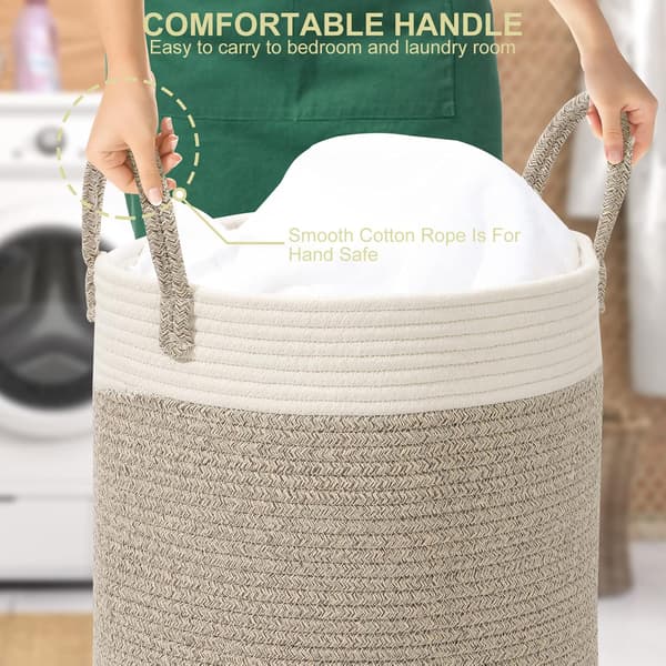 Knitted Cotton Laundry Basket (35x40cm), Large/Sorter, Foldable Handle, for Nursery/Toy Storage