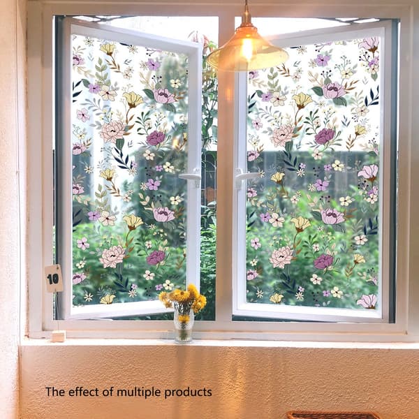 Statisk vinduesmærkat - 45x100 cm - Blomstermønster - PVC - B - Ingen lim nødvendig