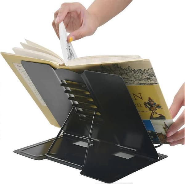 Ergonomic Document Stand, Adjustable Metal Book Stand with Movable Clips, Non-Slip Design for Thick Books and Single Sheets, Portable Reading Stand