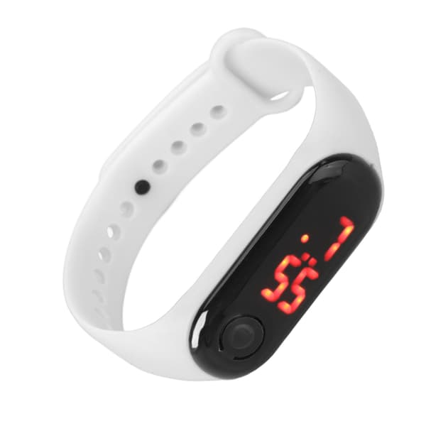 Mini Electronic Children's Watch Red LED Simple Student Sport Electronic Watch with Silicone Strap White