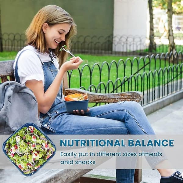 Lunch Box 1500ml, Bento Box Salad Container with 3 Compartments and Sauce Box, With Dressing Container, Lunch Box for Microwaves and Dishwashers, Blue