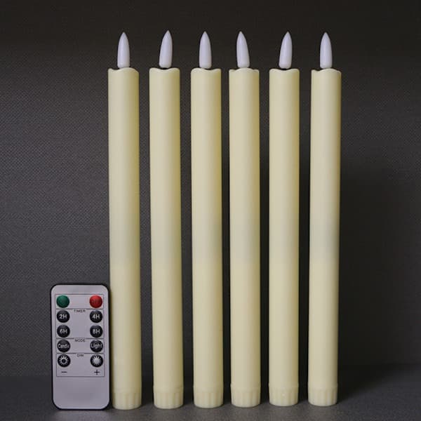 6-pack Battery Operated LED Candles with Remote Control and Timer, Flickering Warm White Light Made of Real Wax
