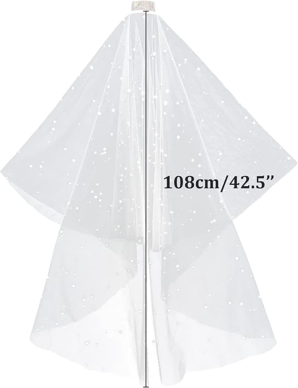 Bryllupsslør, enkelt tyl-katedralsslør til polterabend og bryllup, W-V-1, kort – hvid perle 2 lag, 80 cm, one size -