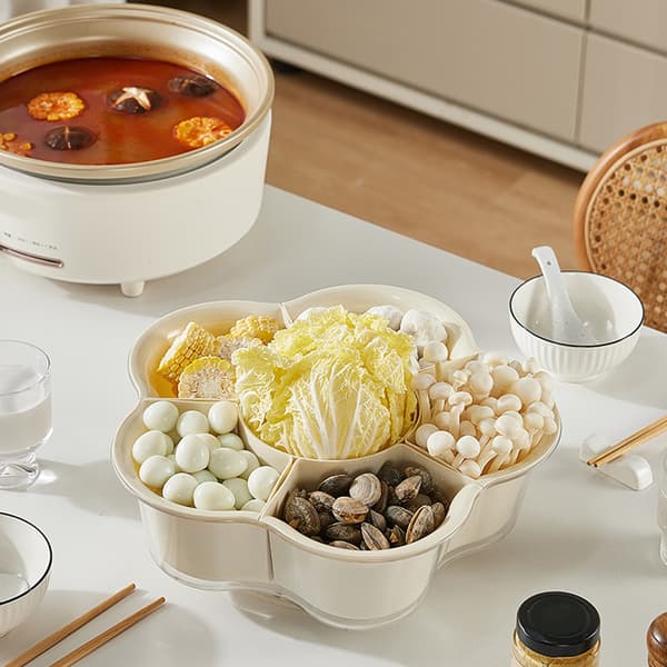 Rotatable Vegetable Basket with 6 Compartments Reusable Durable Washing Strainer Kitchen Accessory Cream Cream