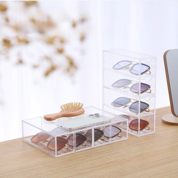 Akryl Materiale Brilleopbevaringsboks Superponerbar Transparent Etui til Soveværelse Four Layer