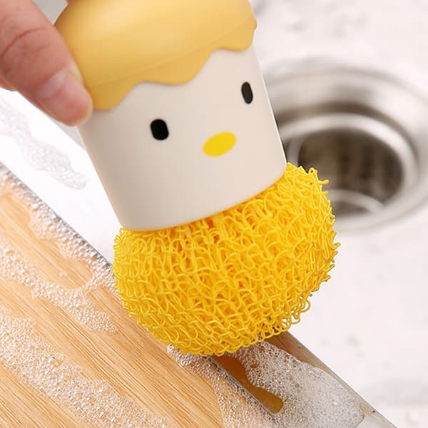 Chicken Egg Shape Pot Brush Adorable Multipurpose Pot Cleaning Tool for Kitchen Yellow Yellow