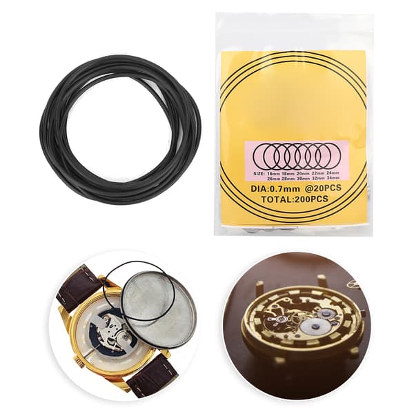 200 Pcs O-ring Waterproof Rubber Seal Watch Back Gaskets Repair Tool (0.7mm)