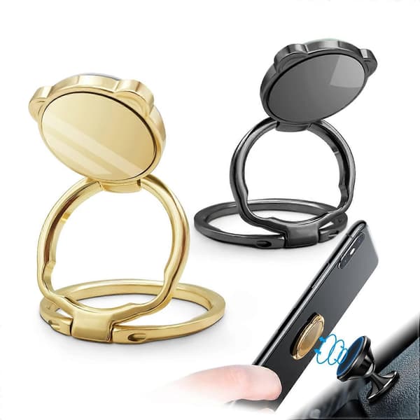 2 Pcs Magnetic Phone Ring Holder, Double Ring Holder, 360 Degree Rotating Ring Holder (Black+Gold) [DB]
