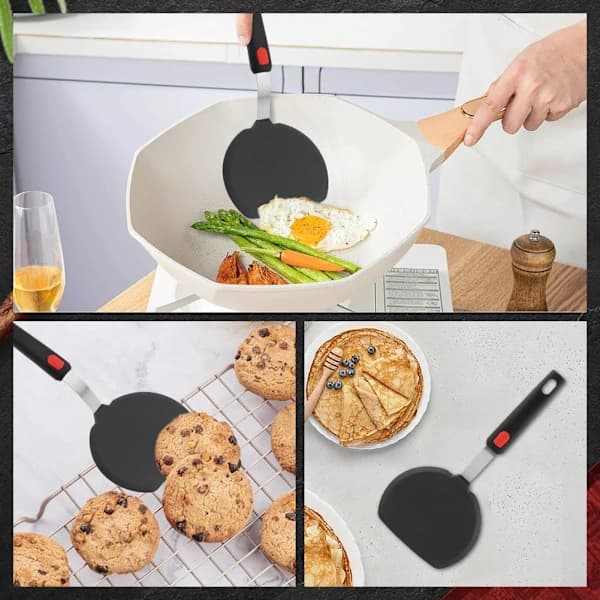 Silicone Pancake Spatula, Wide Silicone Pancake Flippers, with Extended Handle, Heat Resistant, Non-Stick.