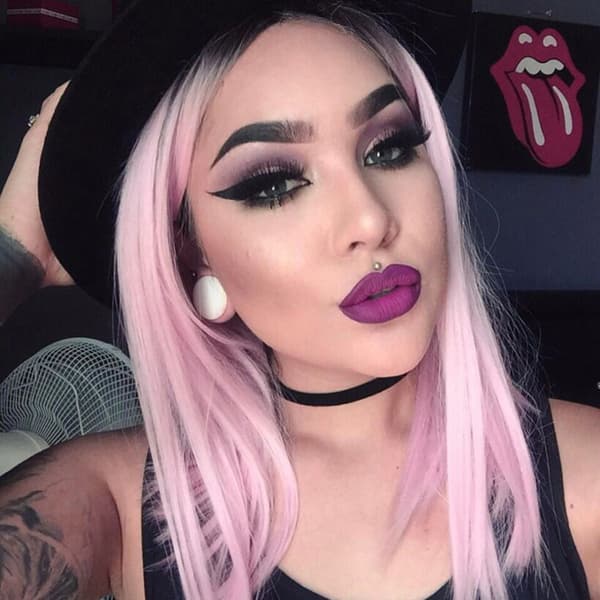 Sort Rosa Gradient Lang Paryk DIY Glat Letvægtsparyk Tilbehør til Daglig Makeup Pink