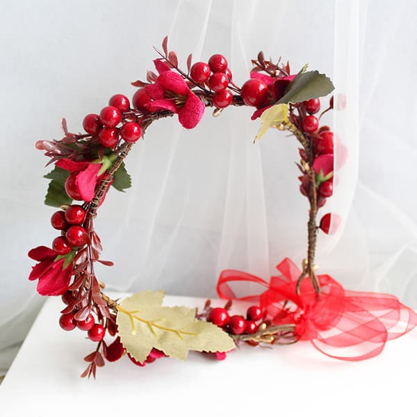 1 stk julekrans med blomster og bånd, festlig hårtilbehør