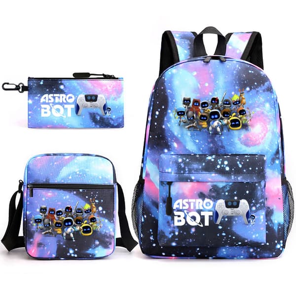 Astro Bot Skolväska för ungdomar, Cosmic Robot Axelväska 3-Dels Set-20