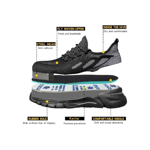 Sikkerhedssko til mænd kvinder Stål sneakers Letvægts åndbare arbejdssko Sikkerhedssko Sorte 43EU