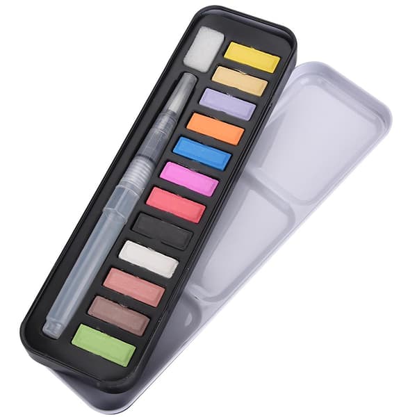 Solid akvarelmaling sæt opløseligt pigment tegning pensel akvarel (12 farver)