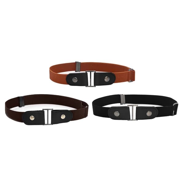 3 usynlige belter uten spenne, elastiske, svart brun beige