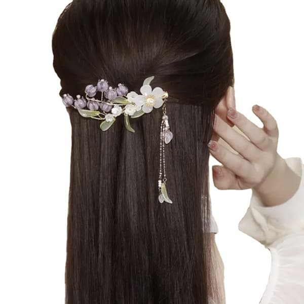 Elegant lilla hårklemme med blomst og kvast til kvinder