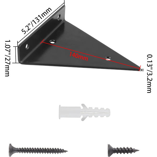 Triangular Shelf Bracket, Wall Mounted, Heavy Duty Hidden, Black, for 15-25cm Shelves, 4x
