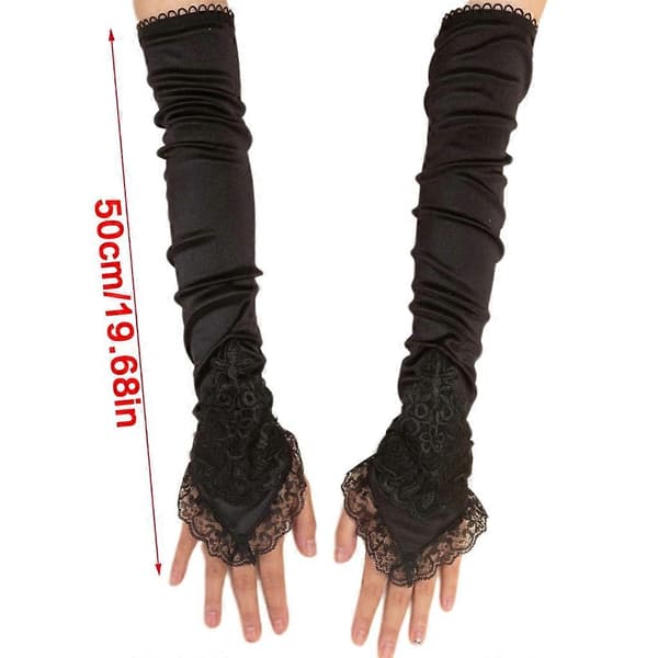 Lange handsker til kvinder, halvfinger, mesh-vanter, maskerade halloweenhandsker