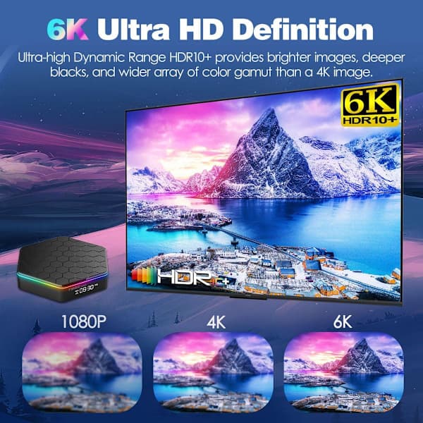 Android TV Box 12.0, 4GB RAM 64GB ROM, 6K Streaming med Wi-Fi 6 & HDR10+-FA-