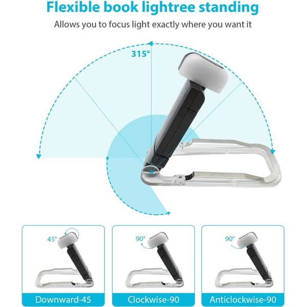 Mini LED Clip Book Lamp USB Rechargeable Book Reading Light Adjustable Brightness Eye Protection Portable Bookmark Reading Lamp 1 Piece Black