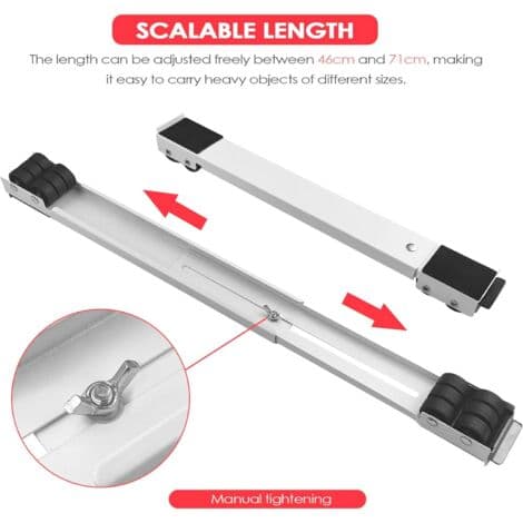 Adjustable Washing Machine and Refrigerator Stand - Max Load 300 kg - Adjustable Length 46-71 cm - 24 Silent Wheels