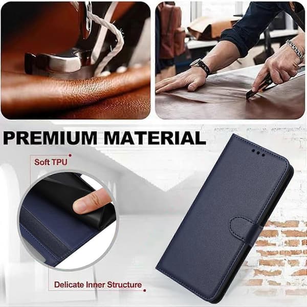 Til Samsung Galaxy A17 5G Etui Ståpung Læder Telefoncover med Rem Blå