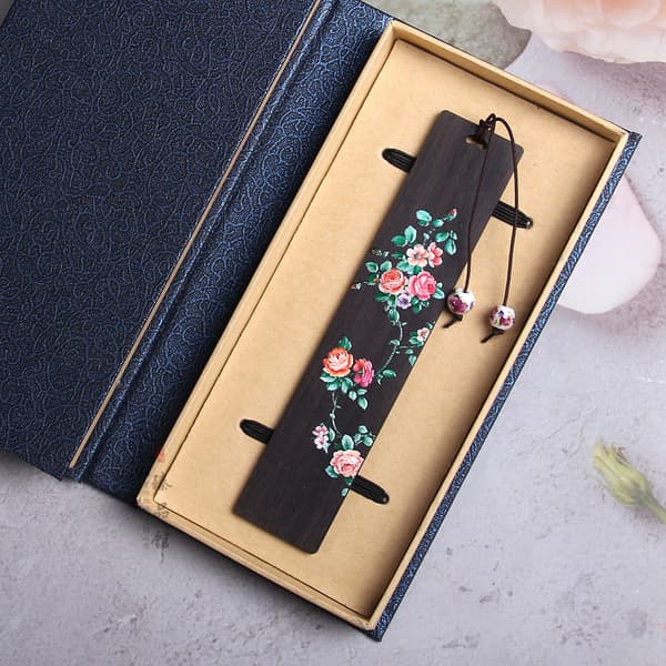 2 Painted Flowers, Birds, and Wooden Bookmark Set, Practical