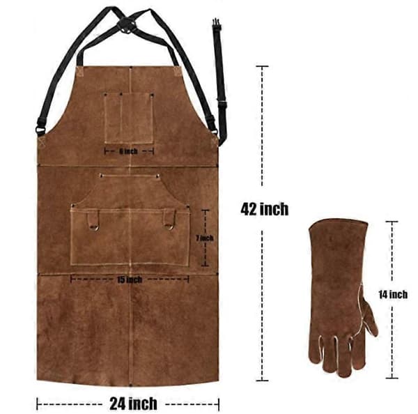 Leather Carpenter Apron, Work Apron with 6 Tool Pockets, Welding Apron for Men and Women, Heat Resistant Flame Retardant Workshop Apron