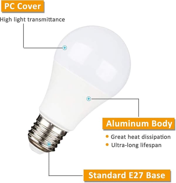 E27 9W 220V LED Koldhvid 6500K til Camping, 75W Halogen Ækvivalent, AC DC 12 Volt 24 Volt E27 LED-pære til Solpanel/Garage/Have, Ikke- [DB]