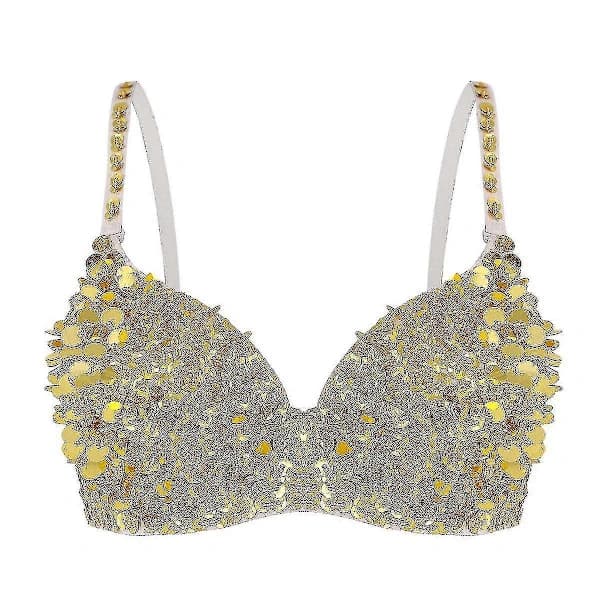 Tribal Glitter Paljettprydd Magdans BH Topp för Kvinnor