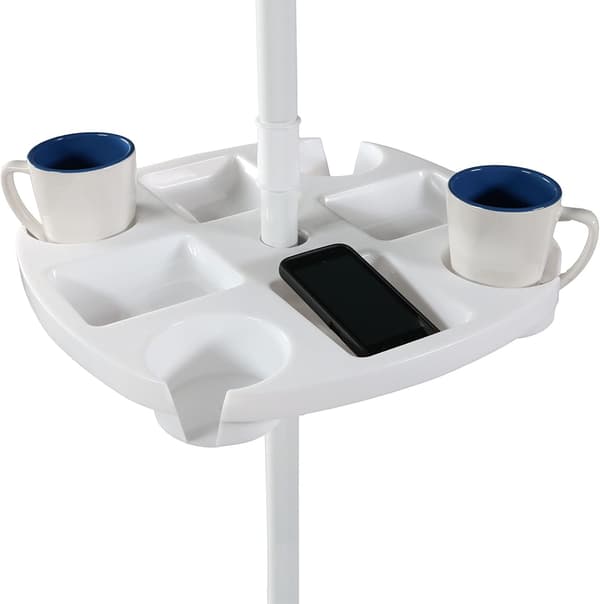 Udendørsbord til parasoller - 4 kopholdere og bakkerum - til strand- og terrasseparasoller