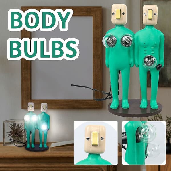 Kropslampe i harpiks, sjov bordlampe, USB-interface, boligindretning
