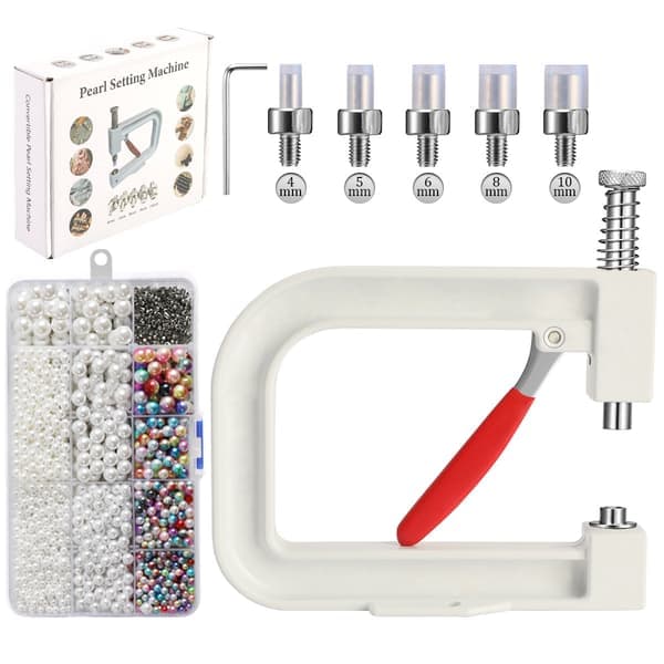 Pearl Machine - Pearl Mounting Machine - Pearl Mounting Tool - 15 cm - DIY - Hand Tool - Hand Press Tool - For Attaching Pearl Buttons - White