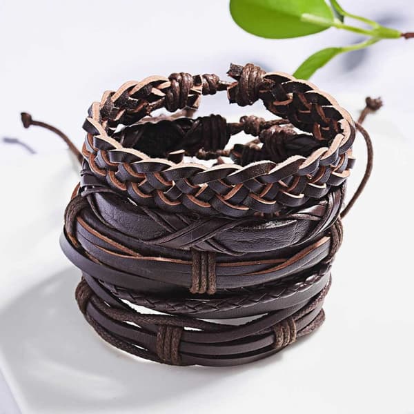 5-pack Handgjorda Läderarmband Herrarmband Bruna